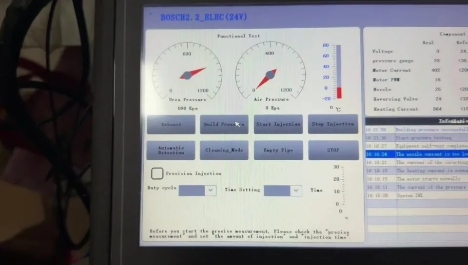 Pressure response displayed during the BG pump demonstration